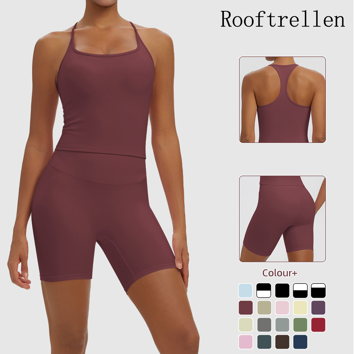 Yoga Y Fitness - Rooftrellen 2-teiliges sexy einfarbiges Yoga-Set für