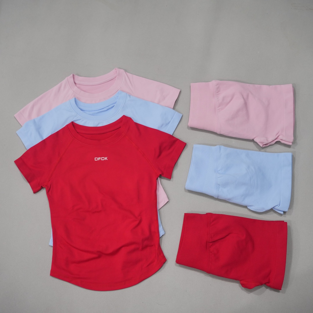 Yoga Y Fitness - DF Damen 2-teiliges nahtloses Yoga-Set, Kurzarm-Oberteil,